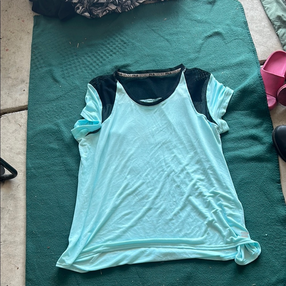 Fila Light Blue and Black Mesh Short Sleeve Tee